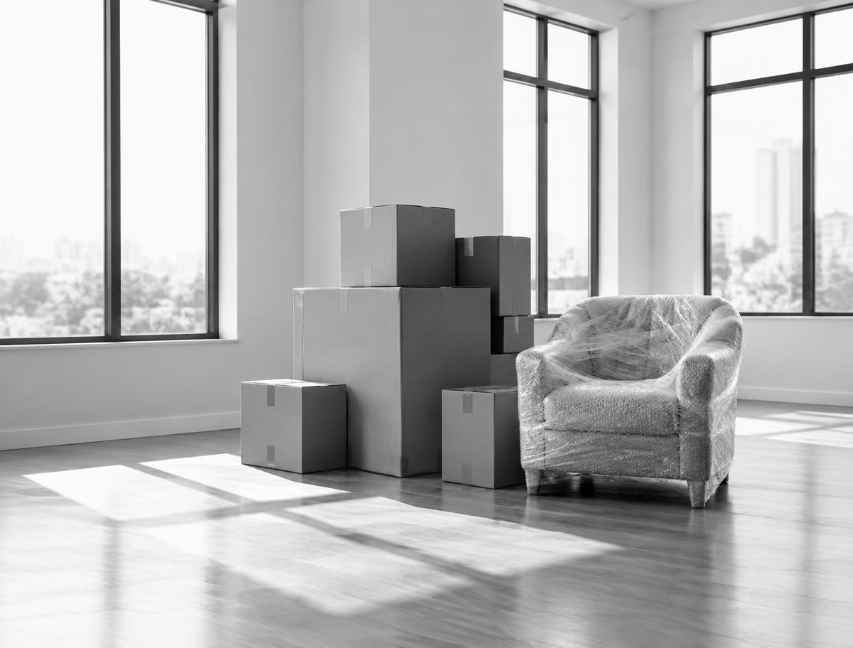 Cartons et fauteuil protégés